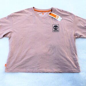 🩷🥾Timberland Women's Graphic Logo T-Shirt Organic Cotton Short Sleeved Cropped